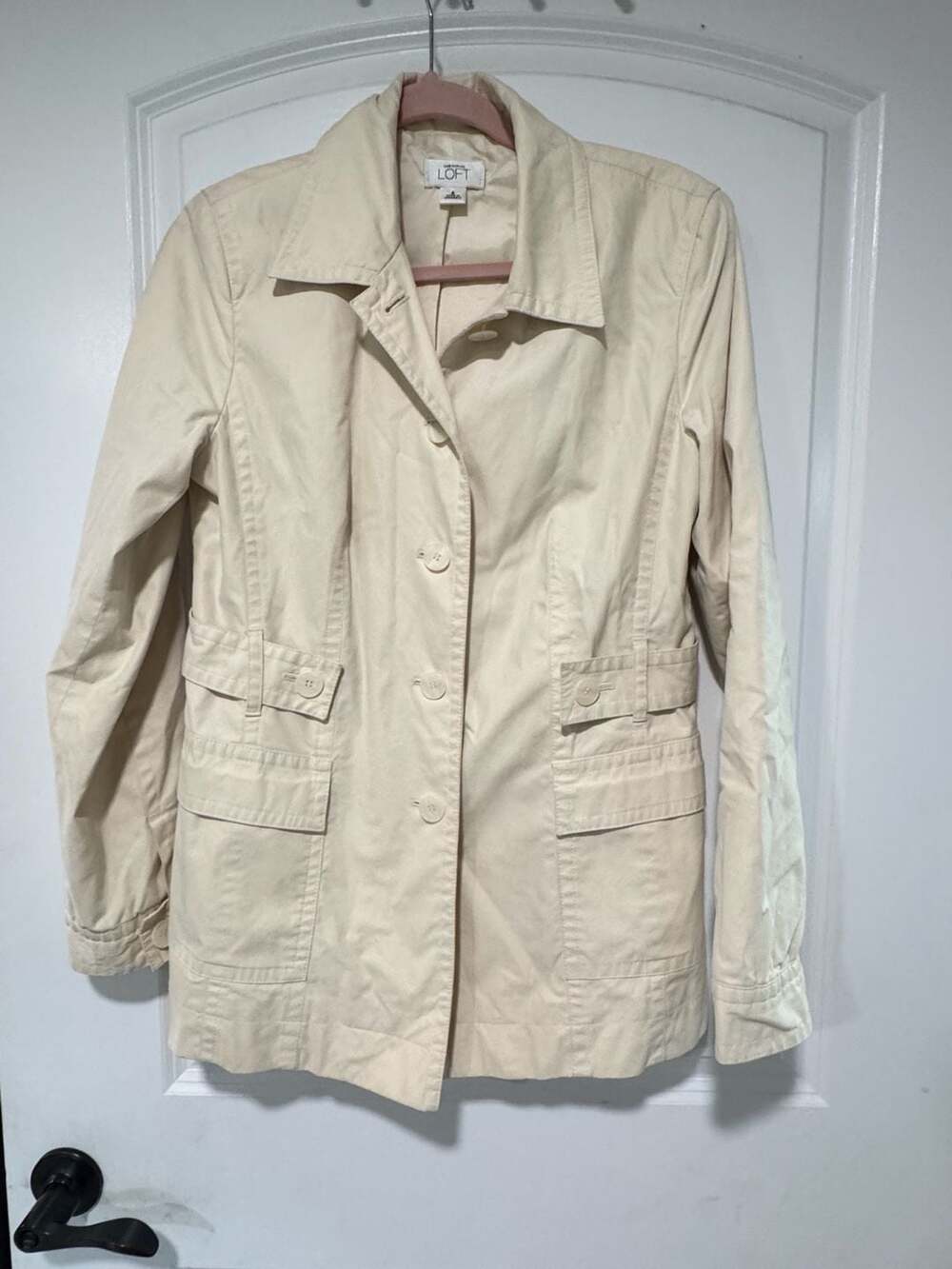 Cream Utility Safari Jacket Button Front Field Coat Pockets Women’s 6